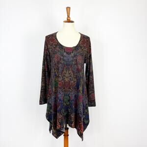 Soft Surroundings sweater dress tunic purple dark floral damask Size Medium